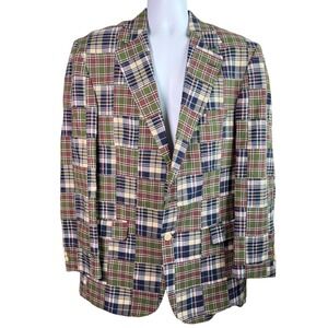 Orvis Mens‎ Cotton Patchwork Madras Blazer Sport Coat Jacket Size 42L